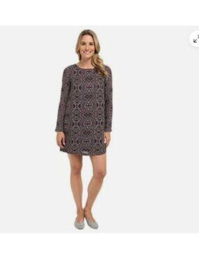 Prana Medallion Cece Shift Dress Gray Purple womens size large